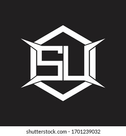 SU Logo monogram with hexagon and four taper shape design template