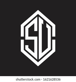 SU Logo monogram with hexagon shape and outline slice style with black and white