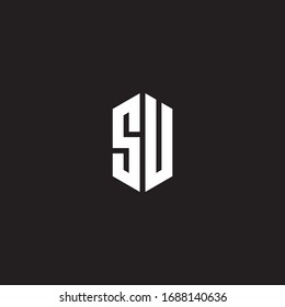 SU Logo monogram with hexagon shape style design template isolated on black background