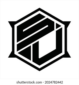 SU Logo monogram with hexagon and sharp shape design template