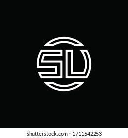 SU logo monogram with negative space circle rounded design template