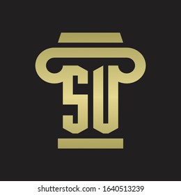 SU Logo monogram with pillar style design template with gold colors