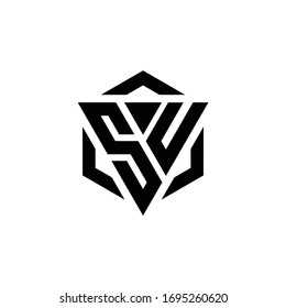 SU Logo monogram with triangle and hexagon modern design template isolated on white background