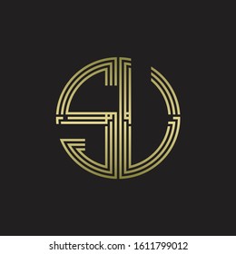 SU Logo monogram triple ribbon style line design template isolated with gold color