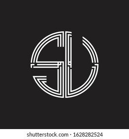 SU Logo monogram triple ribbon style line design template isolated on black background