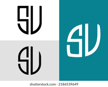 SU modern initial letter logo design vector bundle. It will be suitable for which company or brand name start those initial.