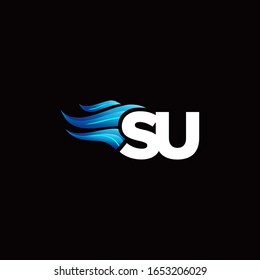 SU monogram logo with blue fire style design template