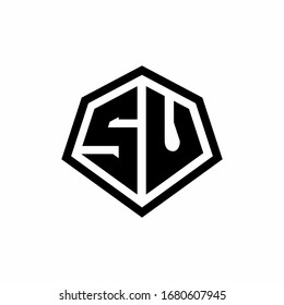 SU monogram logo with hexagon shape and line rounded style design template isolated on white background