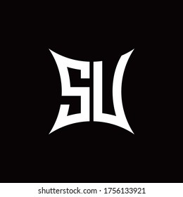 SU monogram logo with sharped shape design template isolated on black background