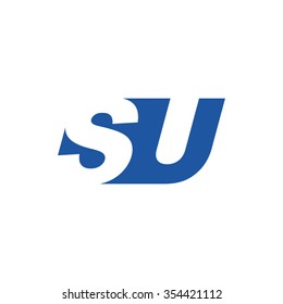 SU negative space letter logo blue