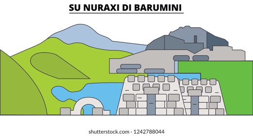 Su Nuraxi Di Barumini  line travel landmark, skyline, vector design. Su Nuraxi Di Barumini  linear illustration. 