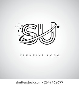 SU Orbit Monogram Logo - Futuristic Minimal Letter mark with Circular Line Art, Tech-Inspired Dots and Space Motion Concept for Modern Branding Identity (Logotipo de Monograma de Órbita SU - Marca de Letra Mínima Futurista com Linha de Arte Circular, Pontos Inspirados na Tecnologia e Conceito de Movimento Espacial para Identidade de Marca Moderna)