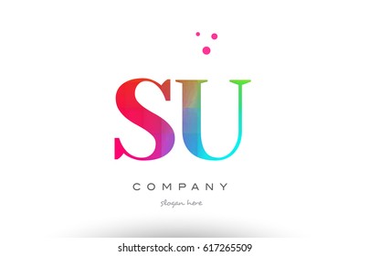 SU S U creative rainbow colors colored artistic alphabet company letter logo design vector icon template