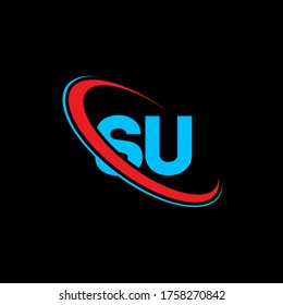 SU S U letter logo design. Initial letter SU linked circle uppercase monogram logo red and blue. S U logo, S U design. su, s u	