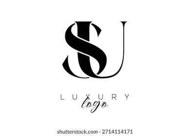 Logotipo de tipografía de monograma de letra SU Serif para una identidad de marca elegante de Premium