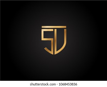 SU shield shape Letter Design in gold color