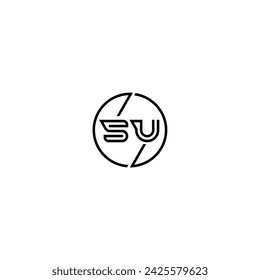 SU simple outline concept logo and circle of initial design black and white background