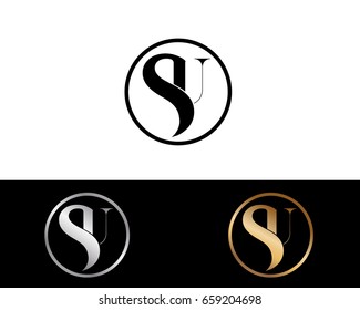 Su text gold black silver modern creative alphabet letter logo design vector icon