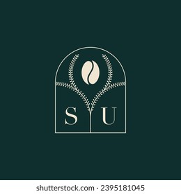 SU Unique and simple logo design combination of letters and coffee bean