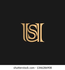 SU or US logo vector. Initial letter logo, golden text on black background