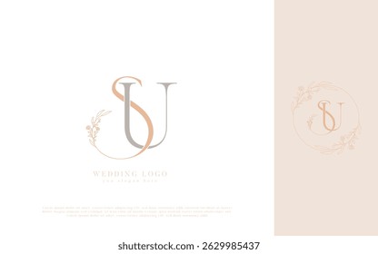 Logotipo de casamento SU com Monograma Floral