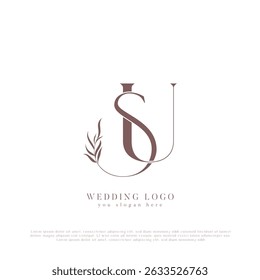 Logotipo de casamento SU com Monograma Floral