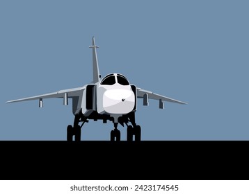 Su-24 jet bomber on the runway is ready for takeoff. Vector image for prints, poster and illustrations.