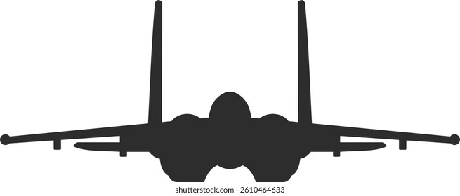 Su-27 fighter jet model icon, front view silhouette in black, airplane icon with thick outline.
