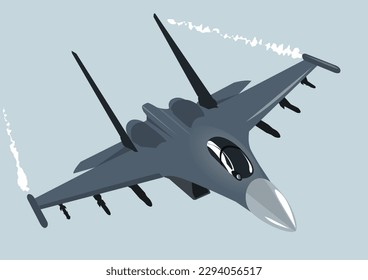 Su-35 multi purpose super maneuverable fighter with a controlled thrust vector . Vector image.