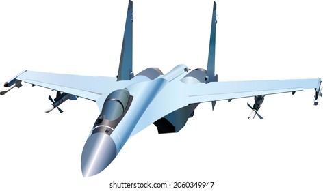 Su-35 is a Russian multipurpose super maneuverable fighter with a controlled thrust vector on 

a white background. Vector image.