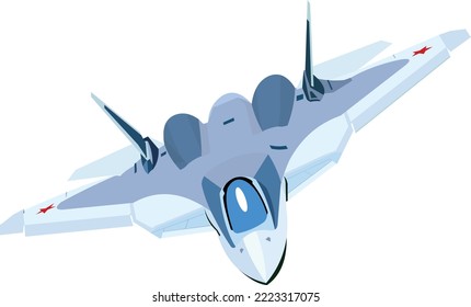 Su-57 aircraft seen from the front maneuvering