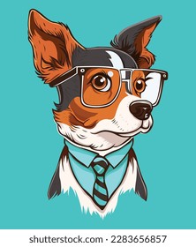 Suave and sophisticated canine, rocking a pair of glasses and dressed to the nines for a paw-lished look.