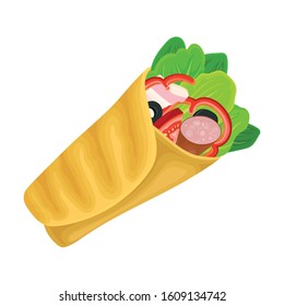 Sub with Different Ingredients Inside Wrapped in Crumpet Vector Illustrated Item