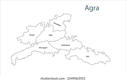 Mapa de la subdivisión de Agar, Distrito de Agra, Estado de Uttar Pradesh, República de la India, Gobierno de Uttar Pradesh, Territorio indio, India oriental, política, aldea, turismo