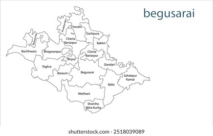 Subdivisão de Begusarai mapa do distrito, Begusarai distrito, Estado de Bihar, República da Índia, Governo de Bihar, território indiano, Índia Oriental, política, aldeia, turismo