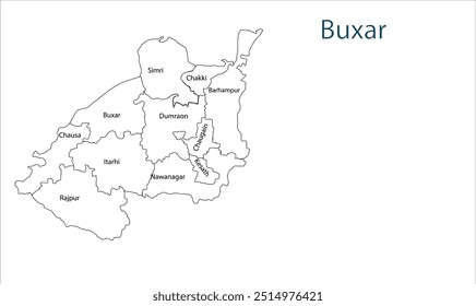 Subdivisão de Buxar mapa do distrito, Buxar distrito, Estado de Bihar, República da Índia, Governo de Bihar, território indiano, Índia Oriental, política, aldeia, turismo