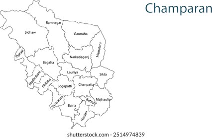 Sub division of Champaran District map, Champaran District, Bihar State, Republic of India, Government of Bihar, Indian territory, Eastern India, politics, village, tourism