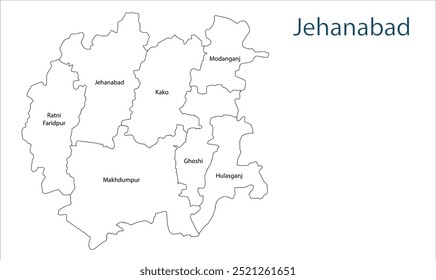 Subdivisão de jehanabad districtmap, Jehanabad District, Estado de Bihar, República da Índia, Governo de Bihar, Território indiano, Índia Oriental, política, aldeia, turismo
