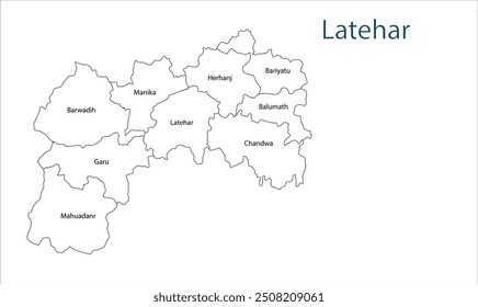 Subdivisão de Latehar mapa do distrito, Latehar distrito, Estado de Jharkhand, República da Índia, Governo de Jharkhand, Território indiano, Índia Oriental, política, aldeia, turismo