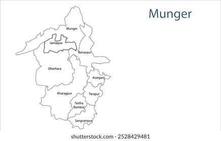 Sub division of Munger District map, Munger District, Bihar State, Republic of India, Government of Bihar, Indian territory, Eastern India, politics, village, tourism