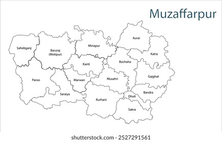 Sub division of Muzaffarpur district map, MuzaffarpurDistrict, Bihar State, Republic of India, Government of Bihar, Indian territory, Eastern India, politics, village, tourism