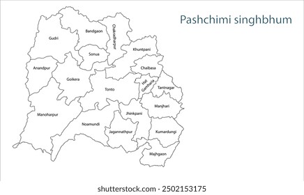 Sub division of Pashchimi Singhbhum district map, Pashchimi Singhbhum District, Jharkhand state, Republic of India, Government of Jharkhand, Indian territory, Eastern India, politics, village, tourism