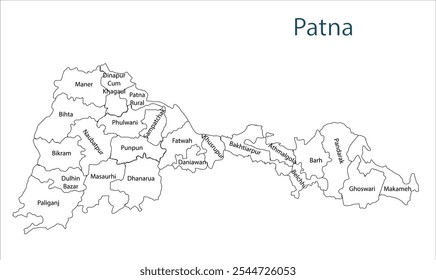 Subdivisión de patna Mapa de distrito, patna Distrito, Bihar Estado, República de India, Gobierno de Bihar, territorio indio, India oriental, política, aldea, turismo