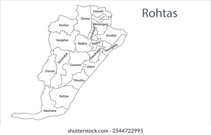 Subdivisión del mapa del distrito de Rohtas, distrito de Rohtas, estado de Bihar, República de la India, Gobierno de Bihar, territorio indio, India oriental, política, aldea, turismo