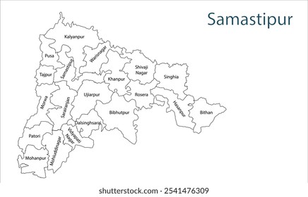 Subdivisión del mapa del distrito de Samastipur, Distrito de Samastipur, Estado de Bihar, República de la India, Gobierno de Bihar, Territorio indio, India oriental, política, aldea, turismo