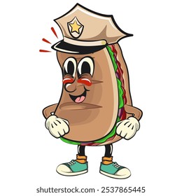 Sub Sandwich desenho animado mascote ilustração personagem vetor como um policial, trabalho de mão desenhada