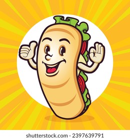 Sub Sandwich character mascot is happy with thumbs up and yummy hand expression 