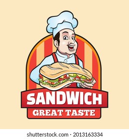 Sub Sandwich Chef Mascot Logo. Fit To, Suit For Food And Restaurant Logo, Mascot, Label, Neon Box.