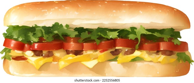 Sub Sandwich Detailed Hand Drawn Illustration Vector Isolated