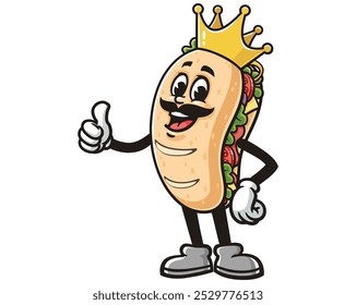 Sub Sandwich King, Desenho Animado Mascote Ilustração Personagem Vetor Clip-art Desenhado à Mão Logo Design